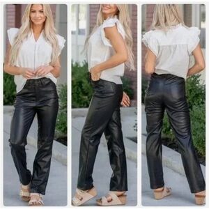 Judy Blue Straight Black Faux Leather Pants